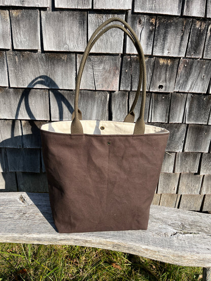 Bent Snap Tote - brown tan textile  / brown canvas