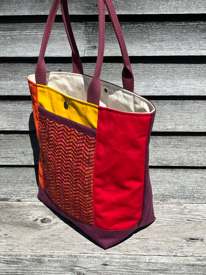 Bent Snap Tote - multi coloured textile  / red-orange-yellow-burgundy canvas