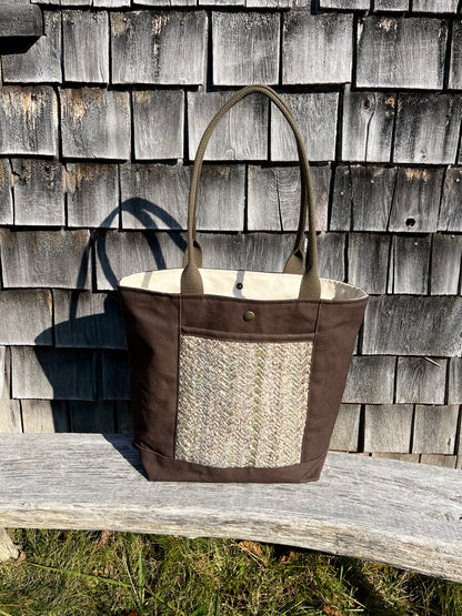 Bent Snap Tote - brown tan textile  / brown canvas